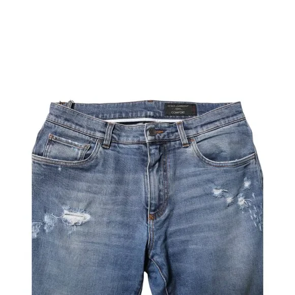 Dolce & Gabbana Blue Cotton Logo Plaque COMFORT Denim Jeans